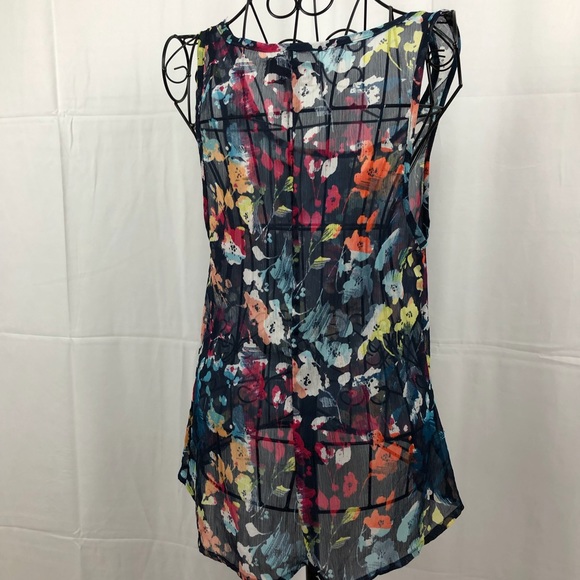 SO sheer multicolor floral tank top S - Picture 2 of 5